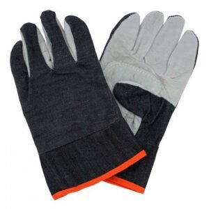 Guantes descarne y jeans combinado puño corto gris